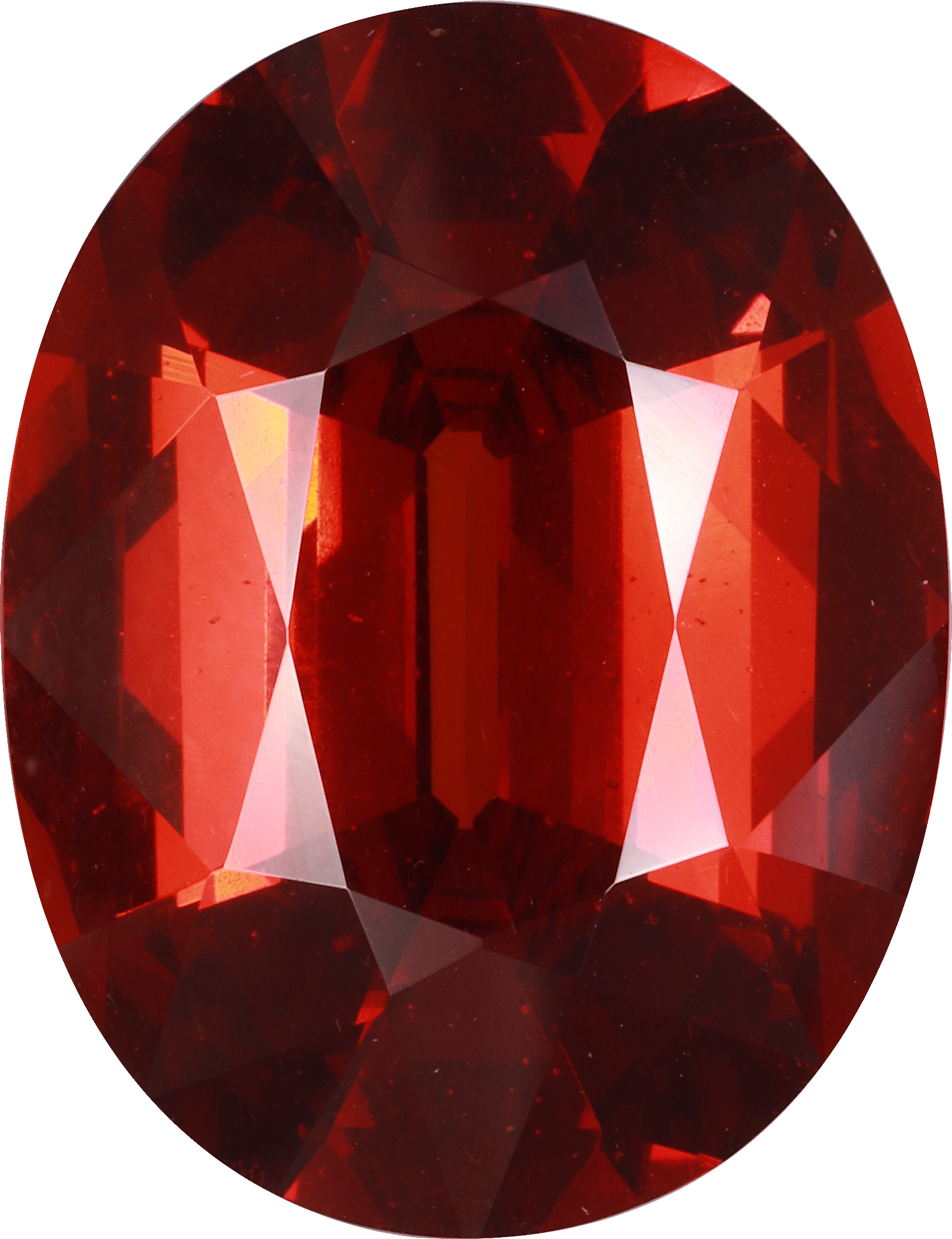Oval cut spessartite garnet, 18.37 by 14.07 mm, shown at actual size