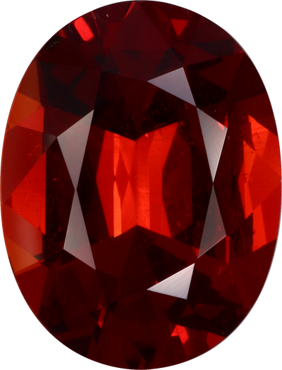 Oval cut spessartite garnet, 12.26 by 9.39 mm, shown at actual size