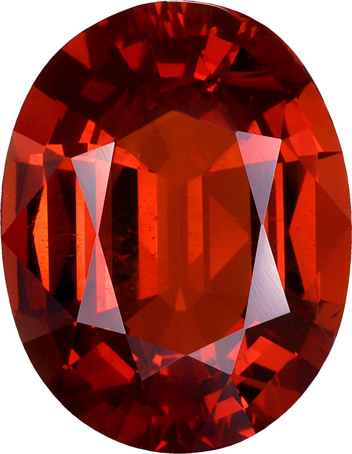 Oval cut spessartite garnet, 14.26 by 11.08 mm, shown at actual size