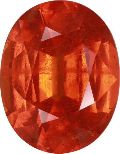 Oval cut spessartite garnet, 16.45 by 12.9 mm, shown at actual size