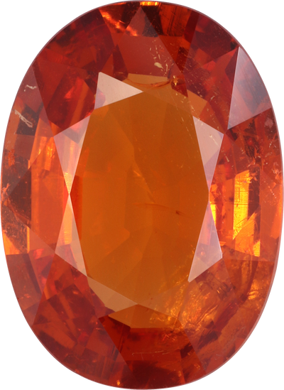 Oval cut spessartite garnet, 14.44 by 10.52 mm, shown at actual size