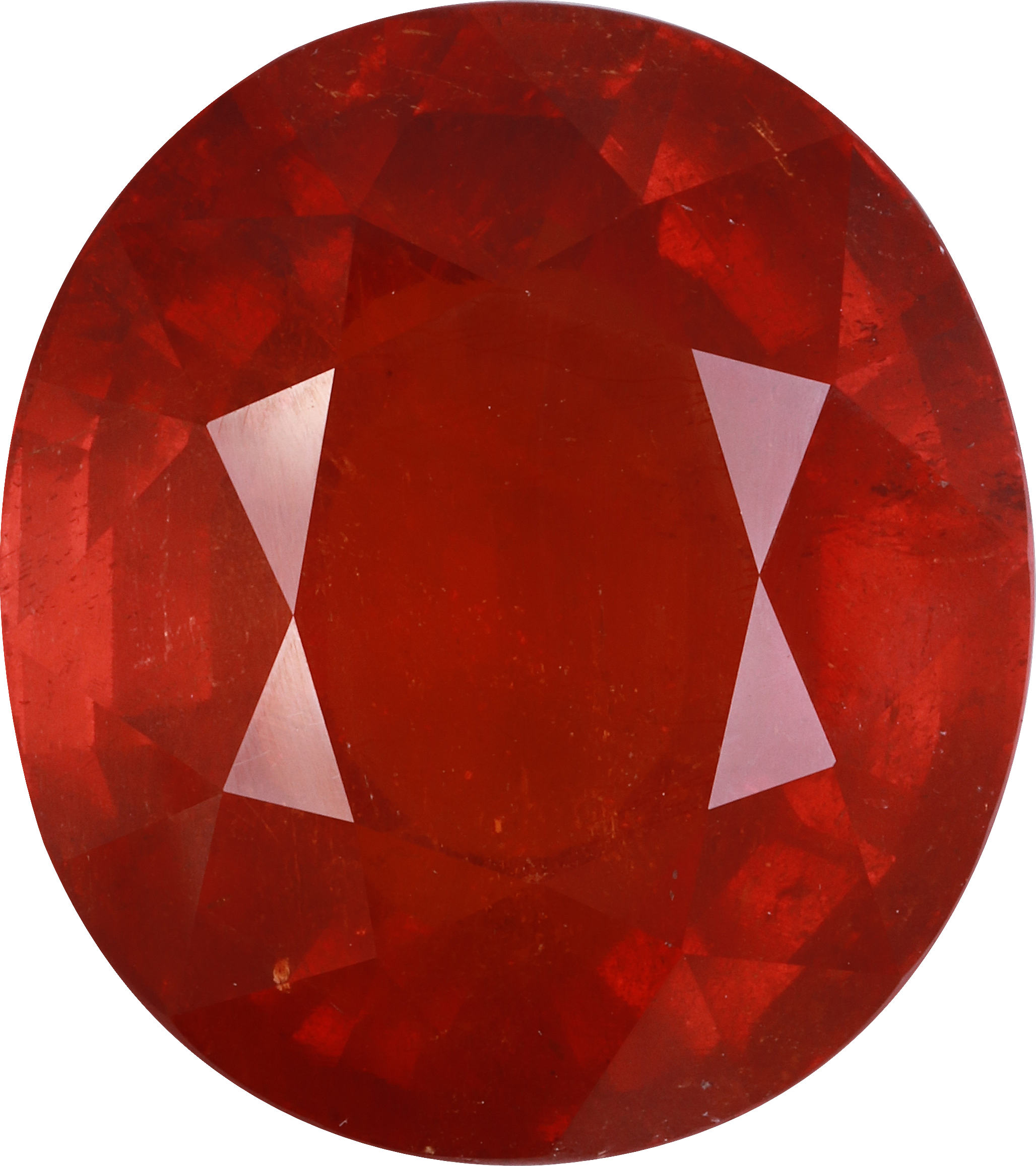 Oval cut spessartite garnet, 24.88 by 22.22 mm, shown at actual size
