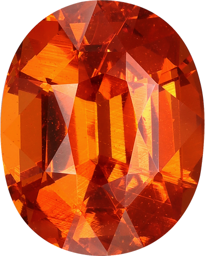 Oval cut spessartite garnet, 13.1 by 10.4 mm, shown at actual size