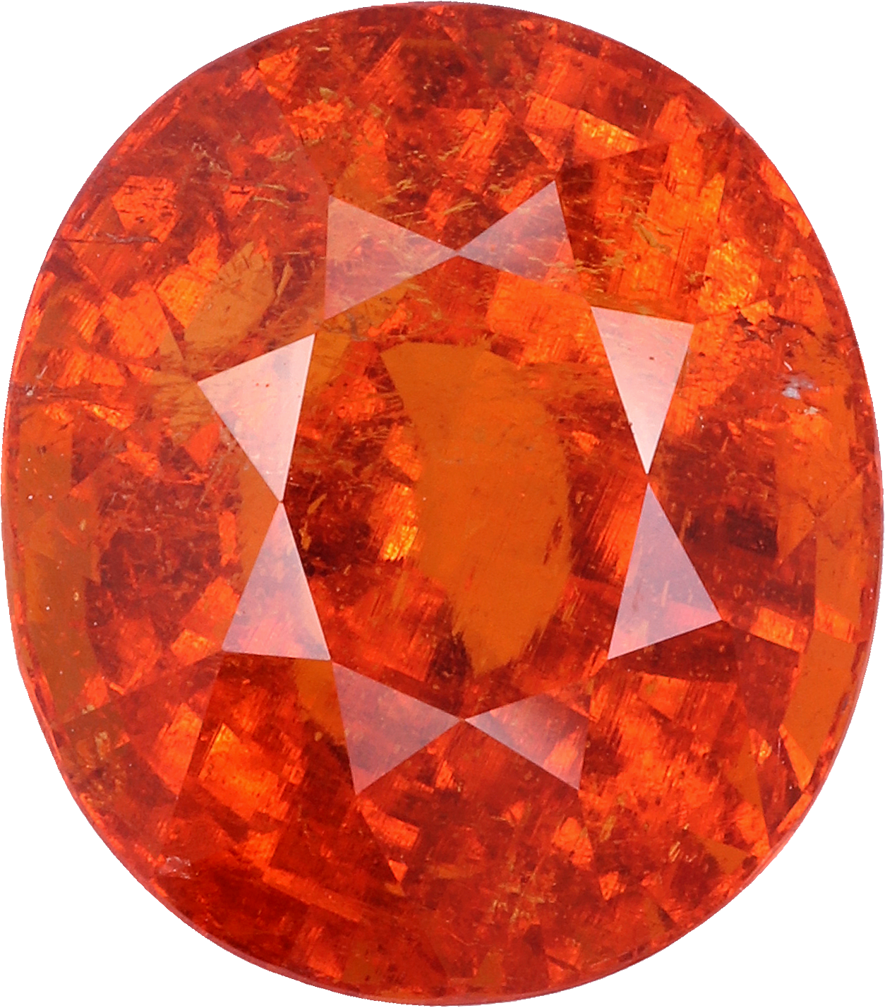Oval cut spessartite garnet, 12.78 by 11.25 mm, shown at actual size