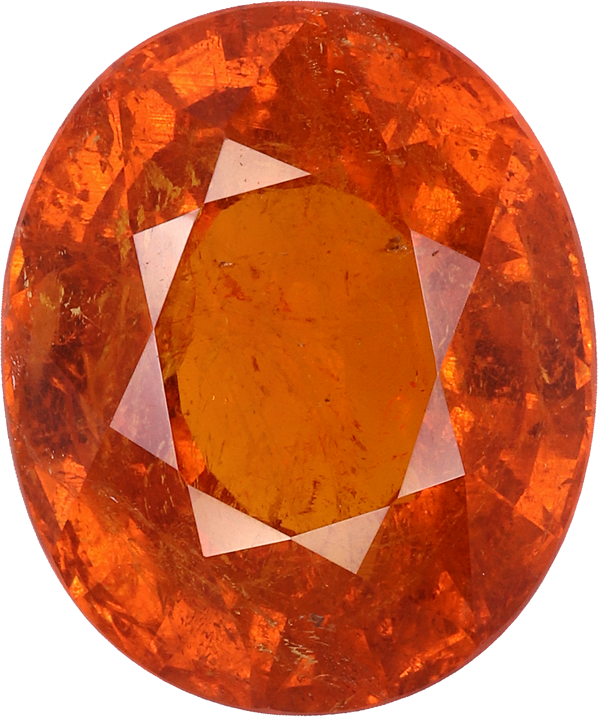 Oval cut spessartite garnet, 13.85 by 11.55 mm, shown at actual size