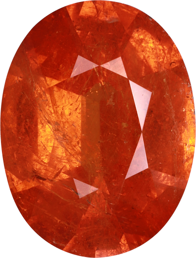 Oval cut spessartite garnet, 15.95 by 12.13 mm, shown at actual size