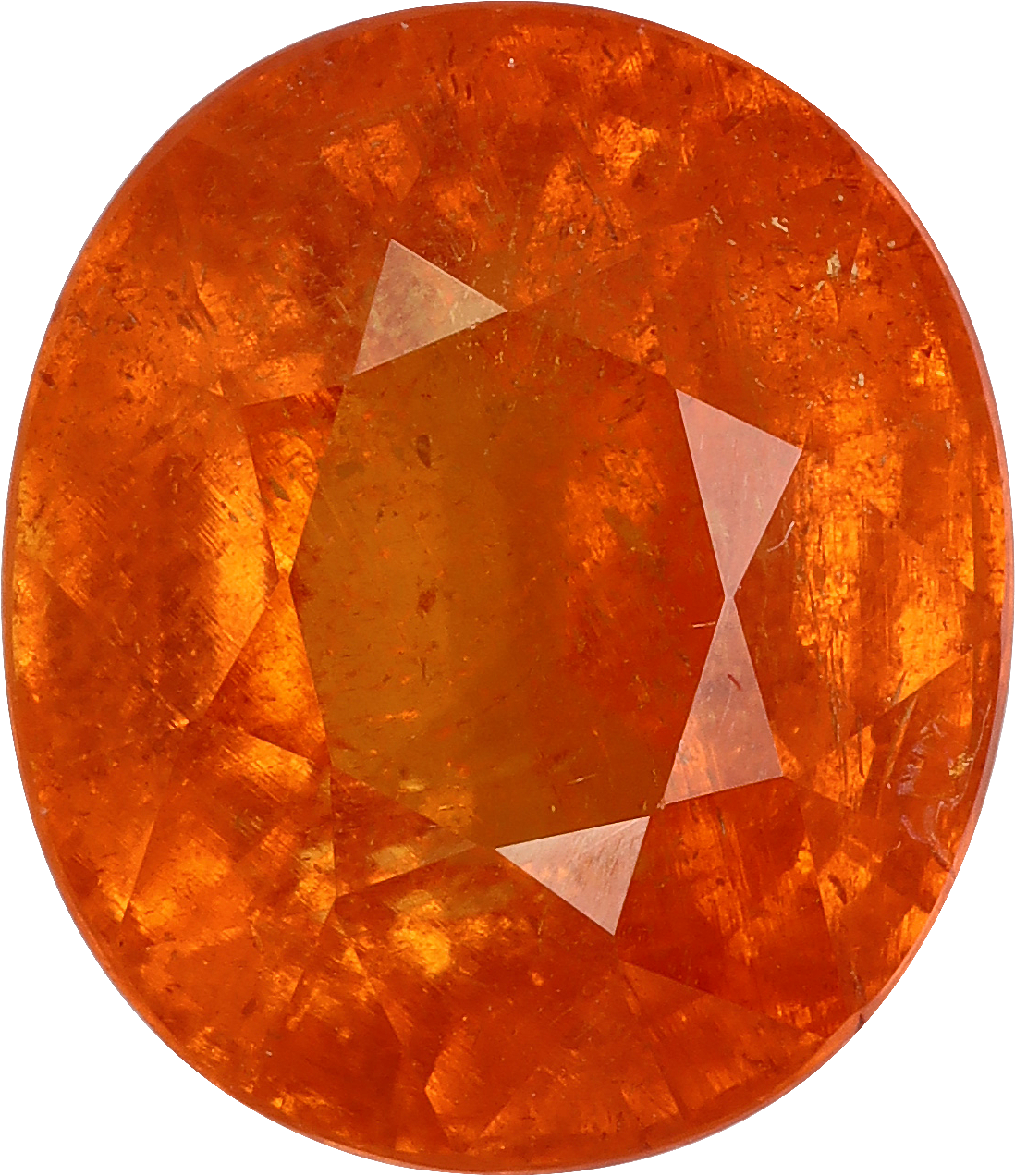 Oval cut spessartite garnet, 11.1 by 9.5 mm, shown at actual size
