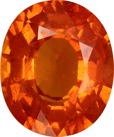 Oval cut spessartite garnet, 13.02 by 10.96 mm, shown at actual size
