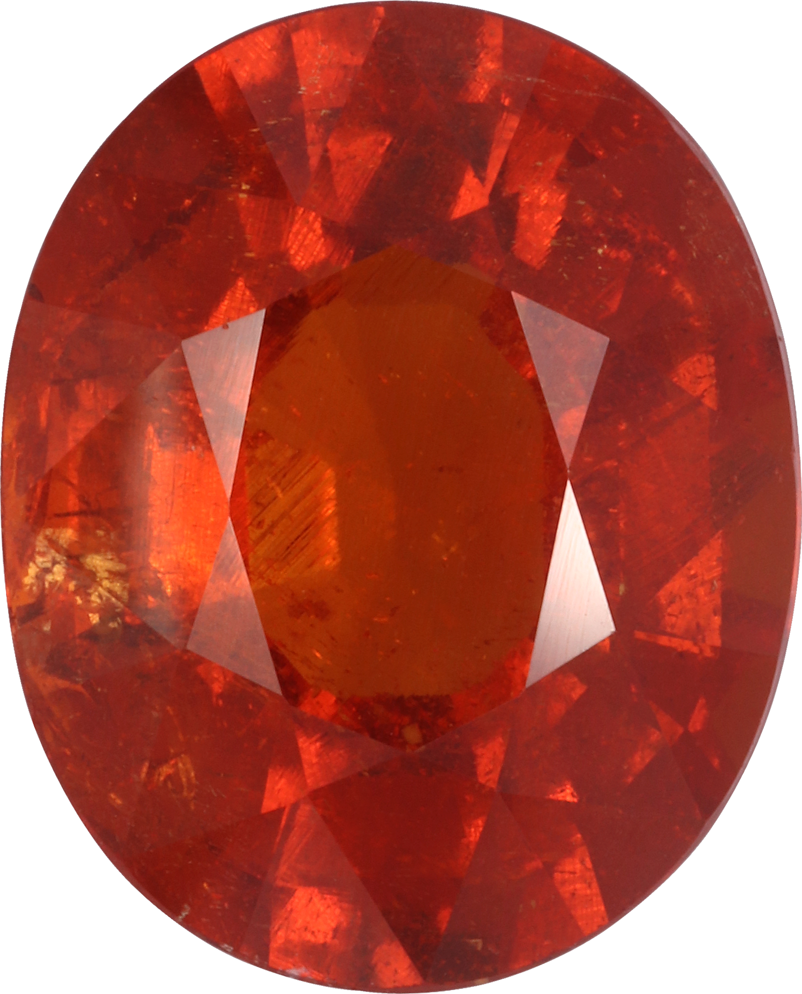 Oval cut spessartite garnet, 13.7 by 11 mm, shown at actual size