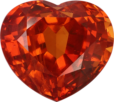 Heart cut spessartite garnet, 11.57 by 10.39 mm, shown at actual size