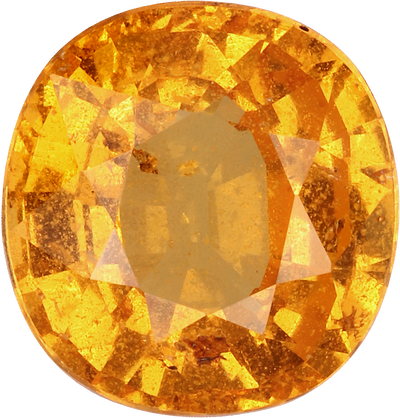 Oval cut spessartite garnet, 8.2 by 7.8 mm, shown at actual size