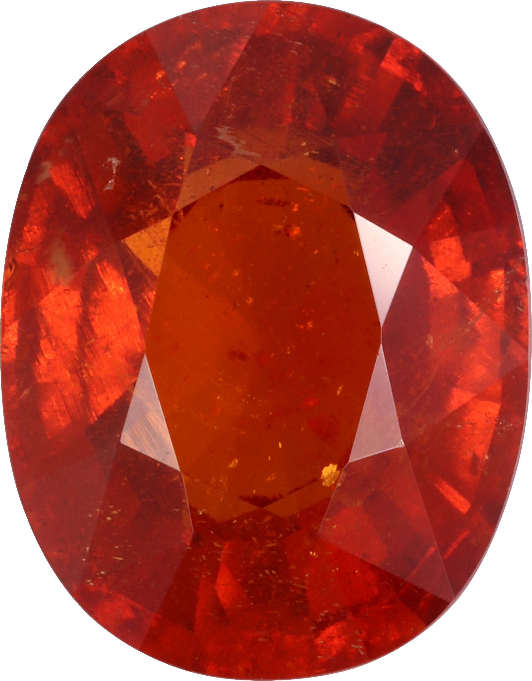 Oval cut spessartite garnet, 13.19 by 10.31 mm, shown at actual size