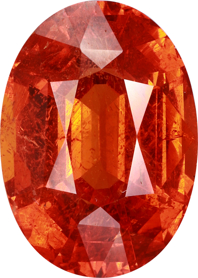 Oval cut spessartite garnet, 14.1 by 10.1 mm, shown at actual size