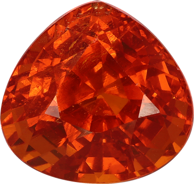 Pear cut spessartite garnet, 10.4 by 10.8 mm, shown at actual size
