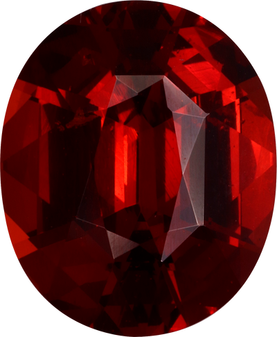 Oval cut spessartite garnet, 12.18 by 9.95 mm, shown at actual size