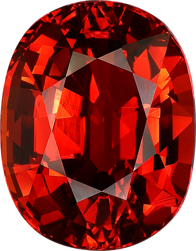 Oval cut spessartite garnet, 17.31 by 13.56 mm, shown at actual size
