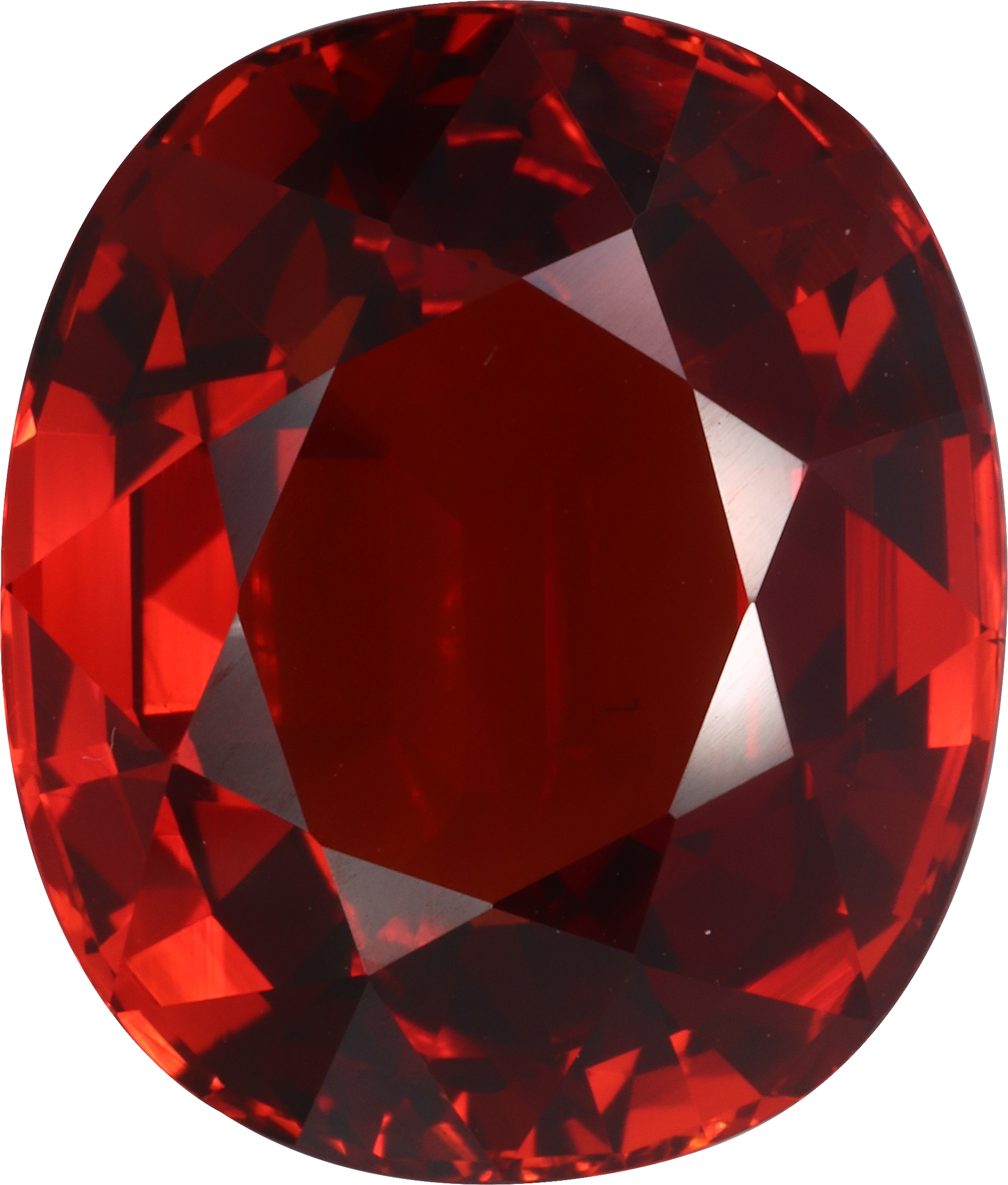 Oval cut spessartite garnet, 15.9 by 13.5 mm, shown at actual size