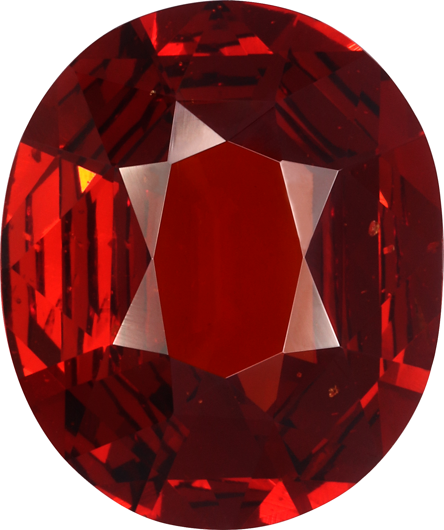 Oval cut spessartite garnet, 15.2 by 12.7 mm, shown at actual size