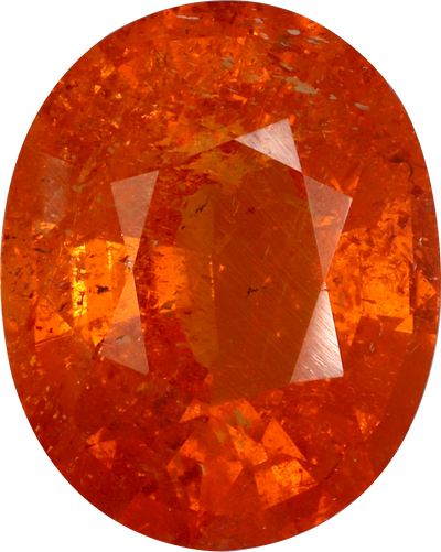 Oval cut spessartite garnet, 13.85 by 11.11 mm, shown at actual size