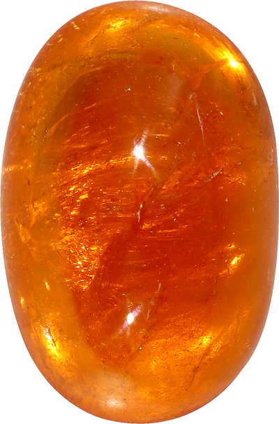 Oval cut spessartite garnet, 20.47 by 13.57 mm, shown at actual size