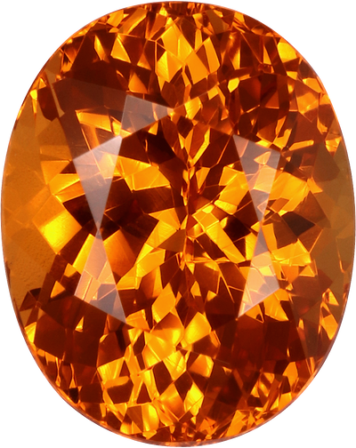 Oval cut spessartite garnet, 9.7 by 7.72 mm, shown at actual size