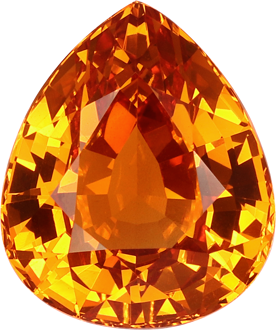 Pear cut spessartite garnet, 10.48 by 8.75 mm, shown at actual size