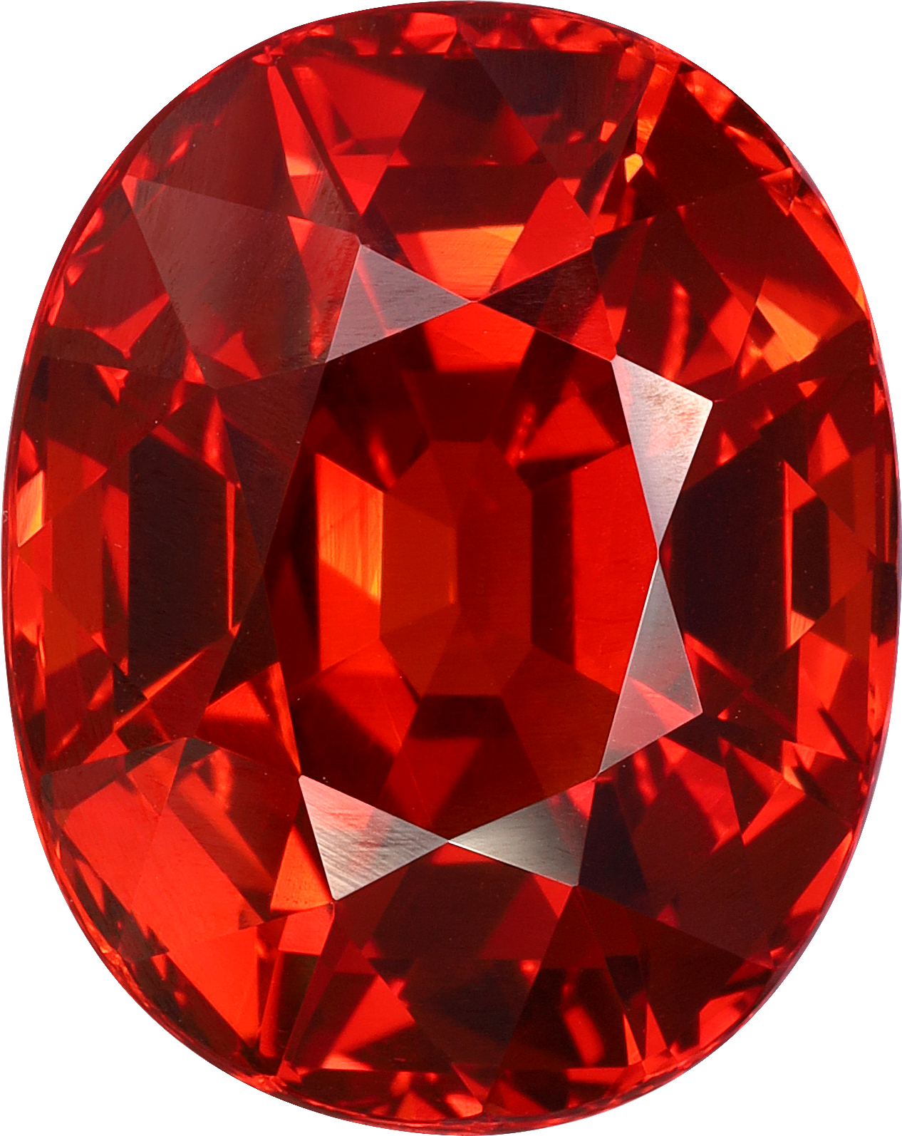 Oval cut spessartite garnet, 15.93 by 12.64 mm, shown at actual size