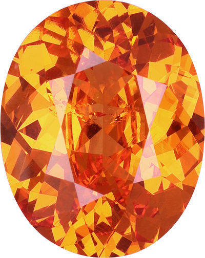Oval cut spessartite garnet, 12.11 by 9.6 mm, shown at actual size