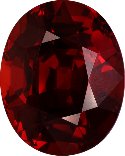 Oval cut spessartite garnet, 16.92 by 13.55 mm, shown at actual size
