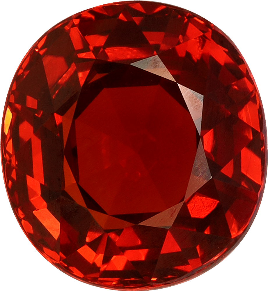 Oval cut spessartite garnet, 12.07 by 11.01 mm, shown at actual size