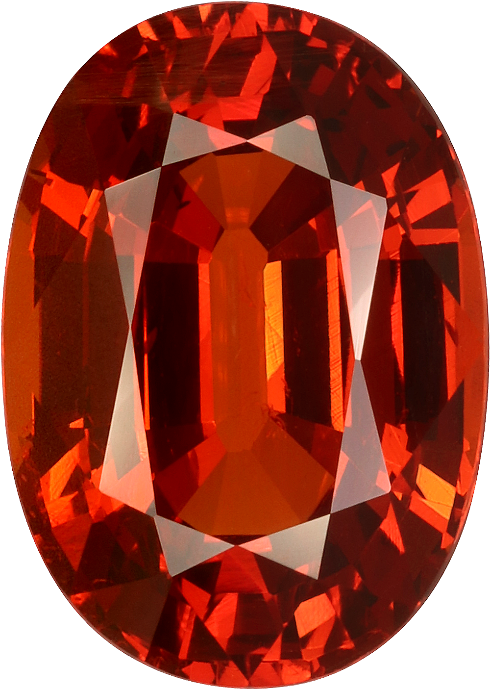 Unknown cut spessartite garnet, 13.37 by 9.5 mm, shown at actual size