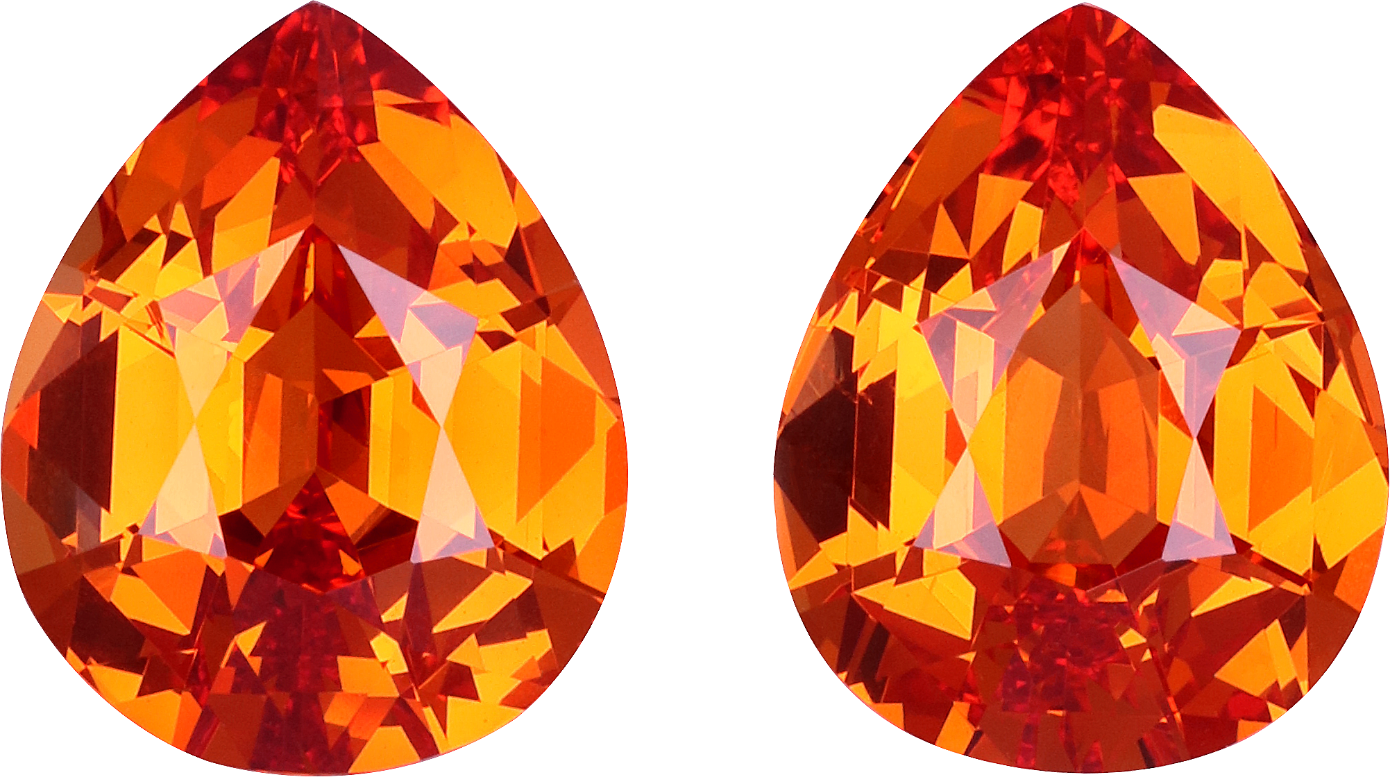 Pear cut spessartite garnet, 10.4 by 8.4 mm, shown at actual size