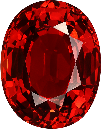 Oval cut spessartite garnet, 15.85 by 12.46 mm, shown at actual size