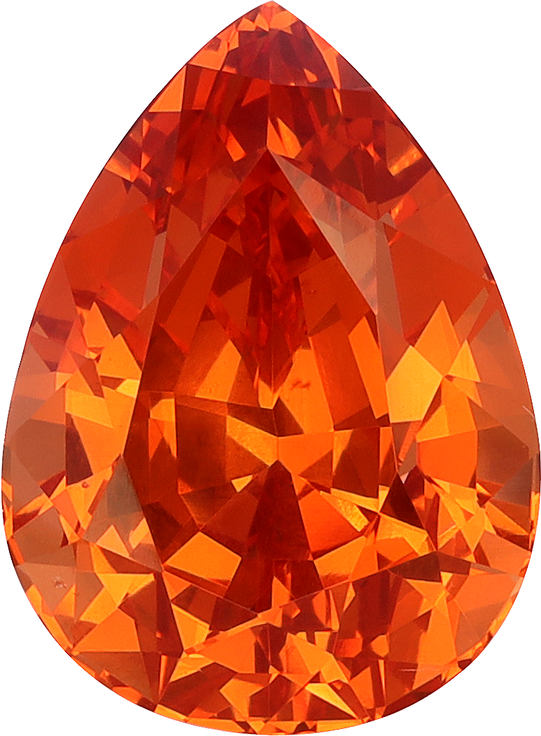 Pear cut spessartite garnet, 14.52 by 10.72 mm, shown at actual size