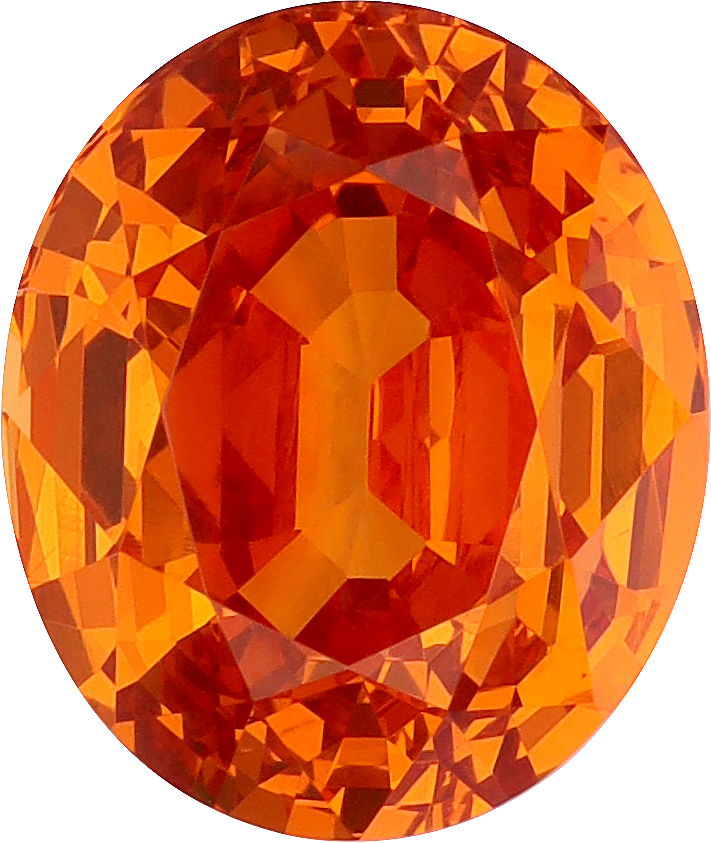 Oval cut spessartite garnet, 11.74 by 9.88 mm, shown at actual size