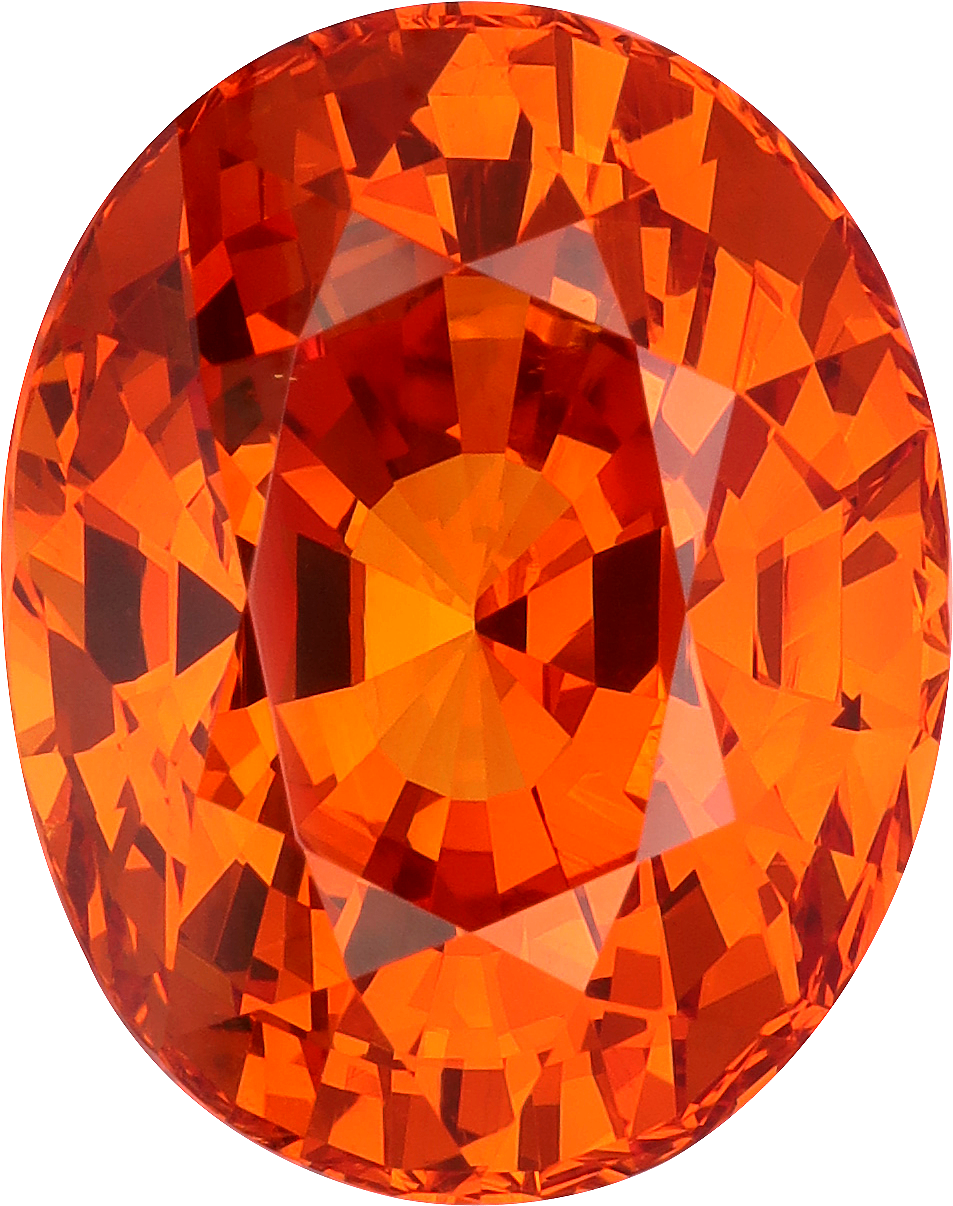Oval cut spessartite garnet, 16.6 by 13.15 mm, shown at actual size