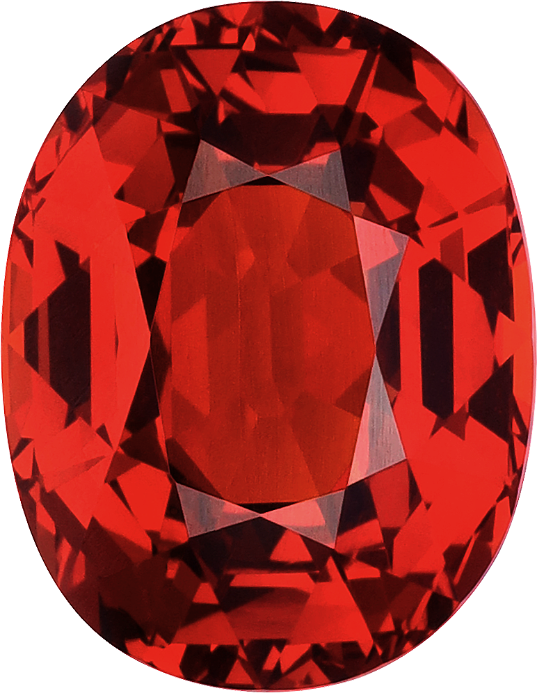 Oval cut spessartite garnet, 13.81 by 10.68 mm, shown at actual size