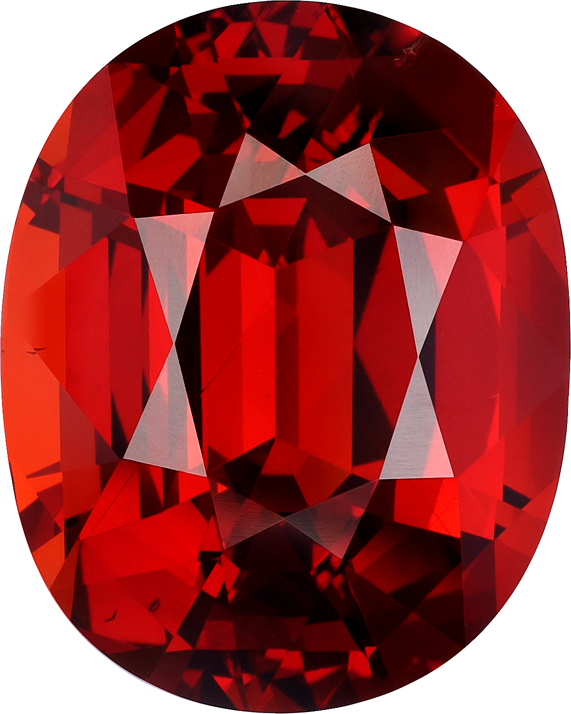 Oval cut spessartite garnet, 19.15 by 15.29 mm, shown at actual size