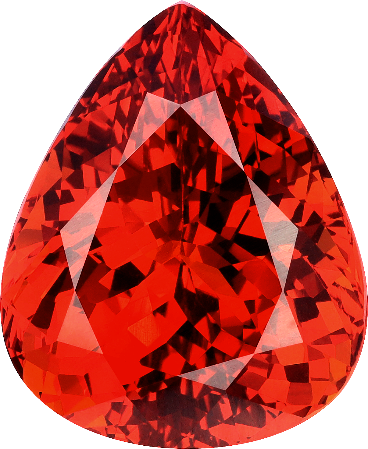 Pear cut spessartite garnet, 20.61 by 16.87 mm, shown at actual size