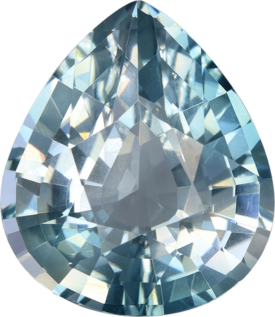 Pear cut blue tourmaline, 14.29 by 12.26 mm, shown at actual size