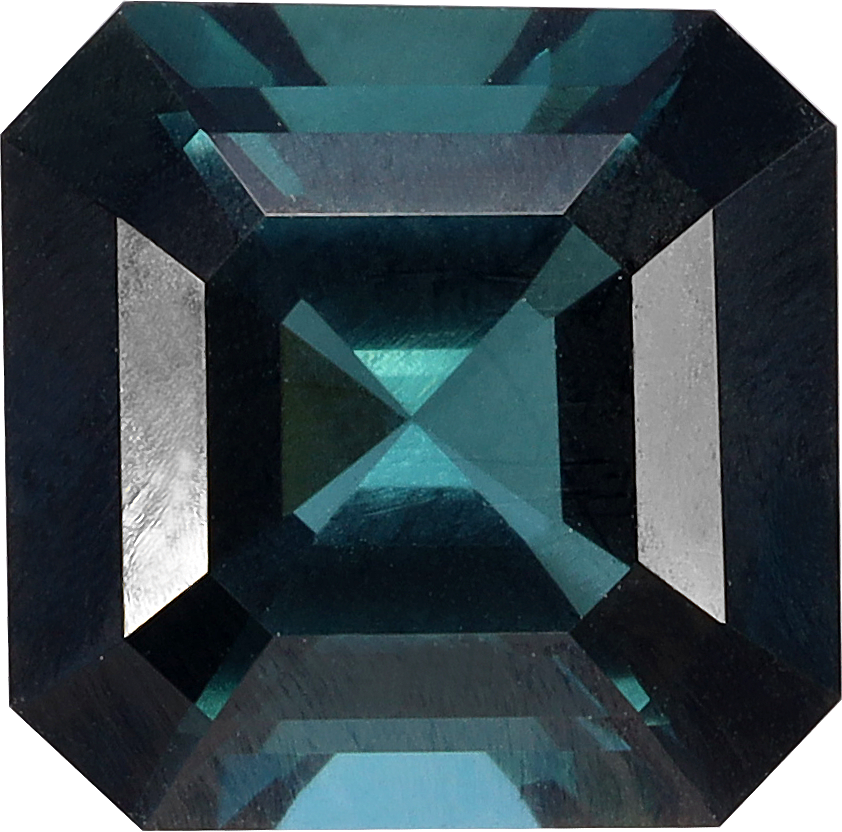 Square cut blue tourmaline, 7.77 by 7.67 mm, shown at actual size