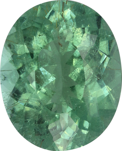 Oval cut green tourmaline, 14.09 by 11.32 mm, shown at actual size