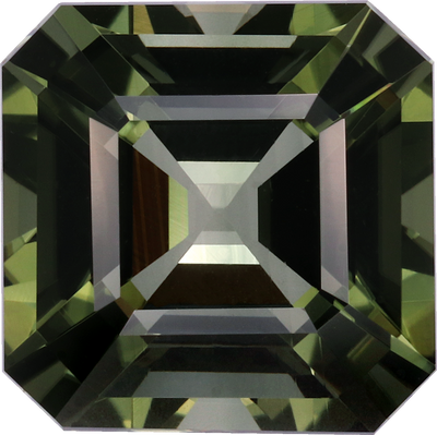 Square cut green tourmaline, 10.57 by 10.56 mm, shown at actual size