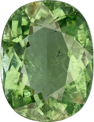Oval cut green tourmaline, 18.1 by 13.9 mm, shown at actual size