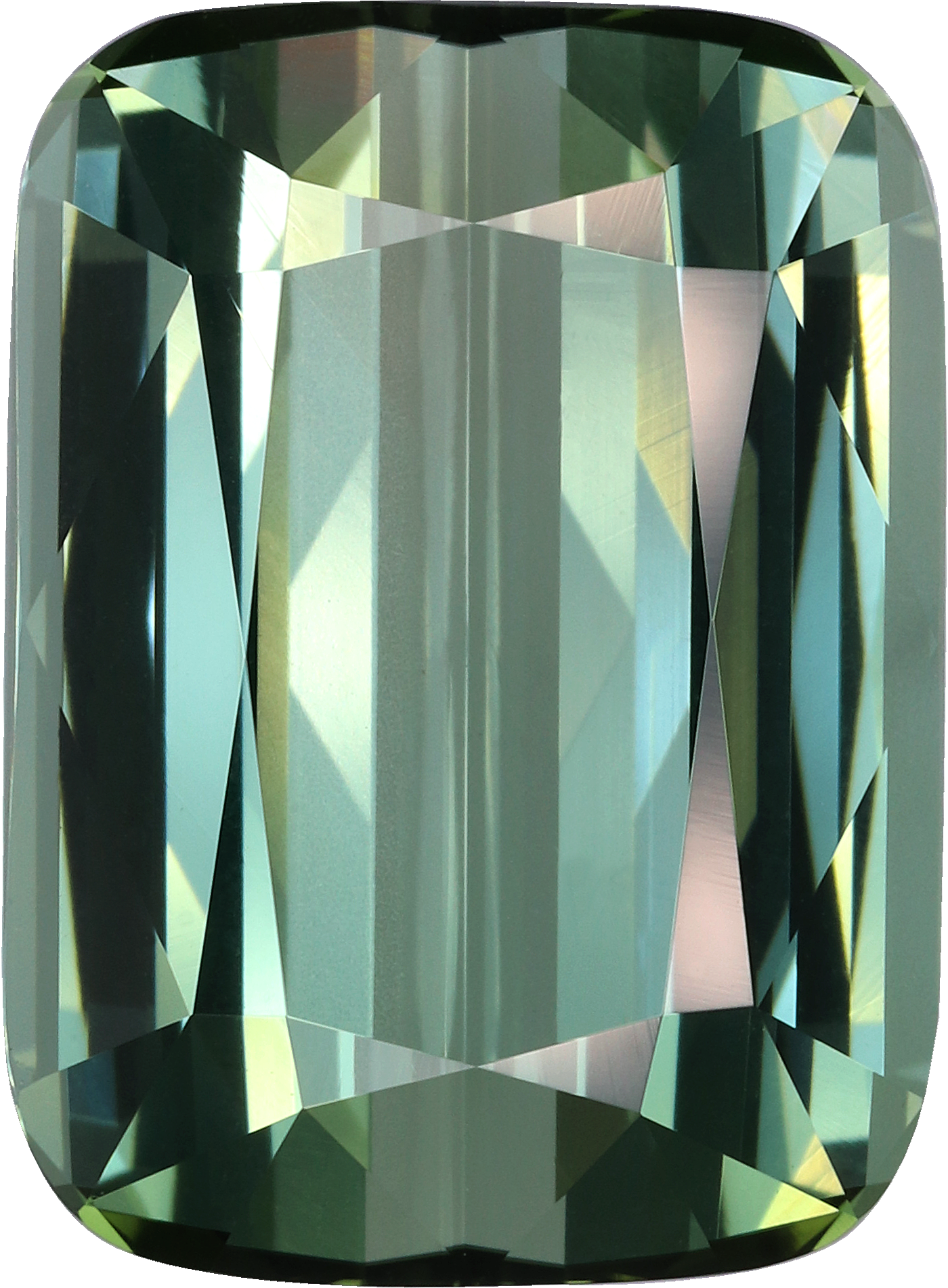 Cushion cut green tourmaline, 19.42 by 14.18 mm, shown at actual size