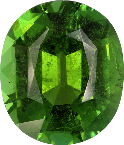 Oval cut green tourmaline, 14.2 by 12.1 mm, shown at actual size