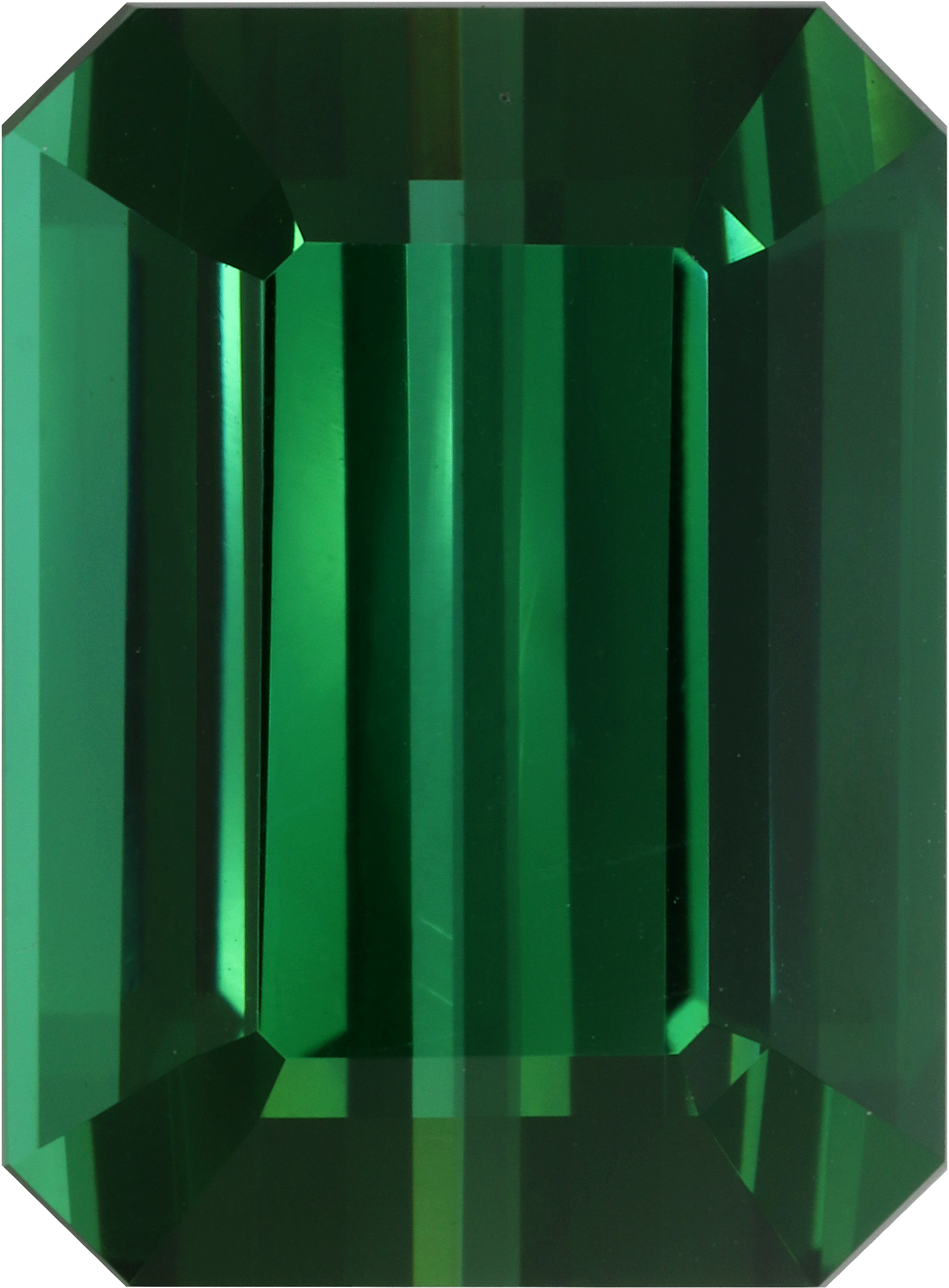 Rectangular cut blue tourmaline, 18.93 by 13.89 mm, shown at actual size