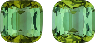 Cushion cut green tourmaline, 13.63 by 13.5 mm, shown at actual size