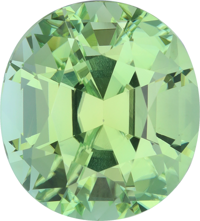 Oval cut green tourmaline, 17.65 by 15.92 mm, shown at actual size