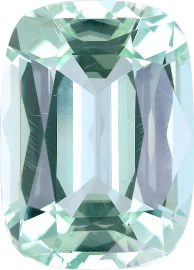 Cushion cut green tourmaline, 15.93 by 11.41 mm, shown at actual size